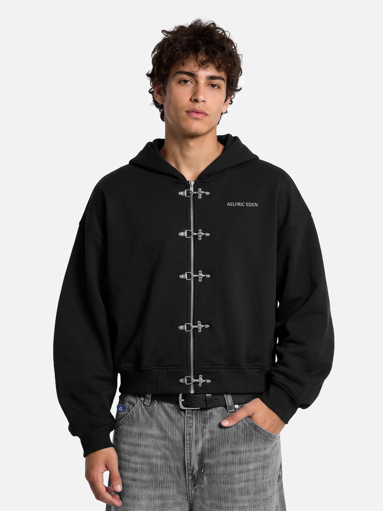 Aelfric Eden Boxy Fireman Clasp Zip Up Hoodie
