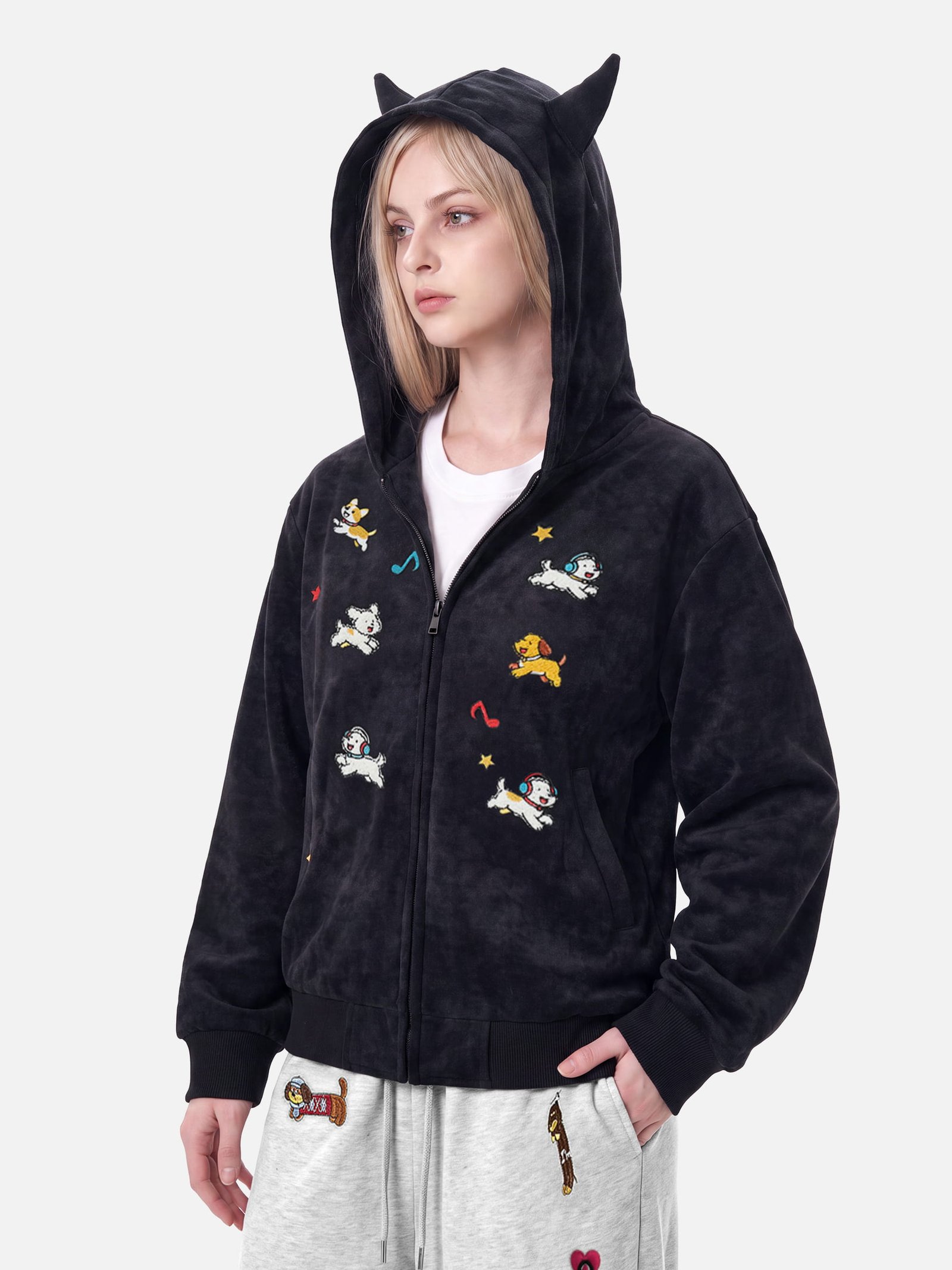 Aelfric Eden Cartoon Embroidered Zip Up Hoodie