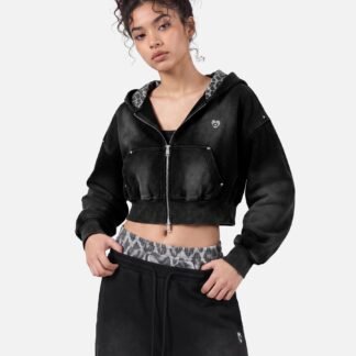 Aelfric Eden Cropped Spray Dyed Zip Up Hoodie