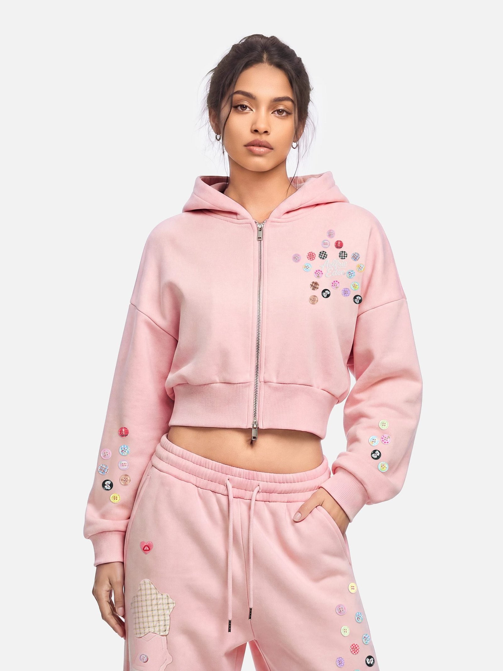Aelfric Eden Cropped Button Zip Up Hoodie