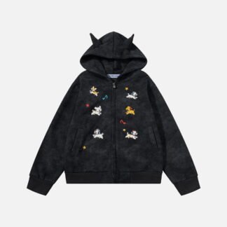 Aelfric Eden Cartoon Embroidered Zip Up Hoodie