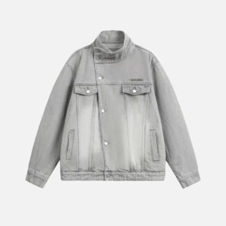 Aelfric Eden Washed Stand Collar Denim Jacket