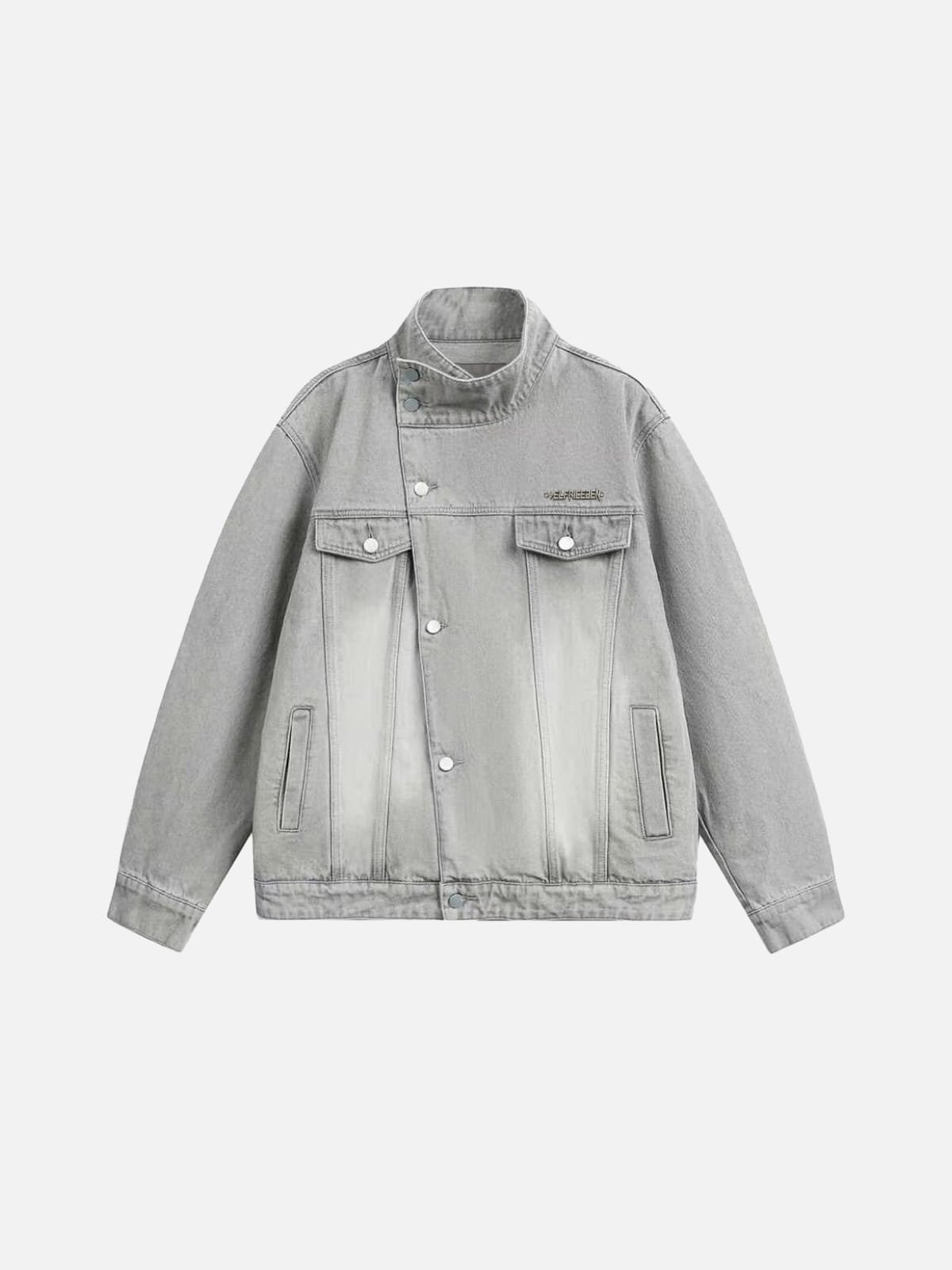 Aelfric Eden Washed Stand Collar Denim Jacket