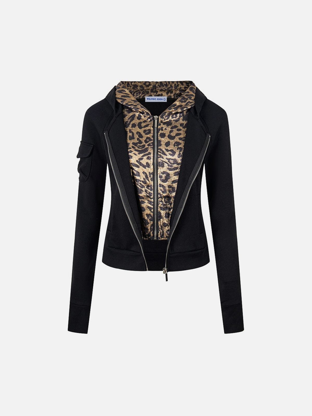 Aelfric Eden Leopard Panel Zip Up Hoodie