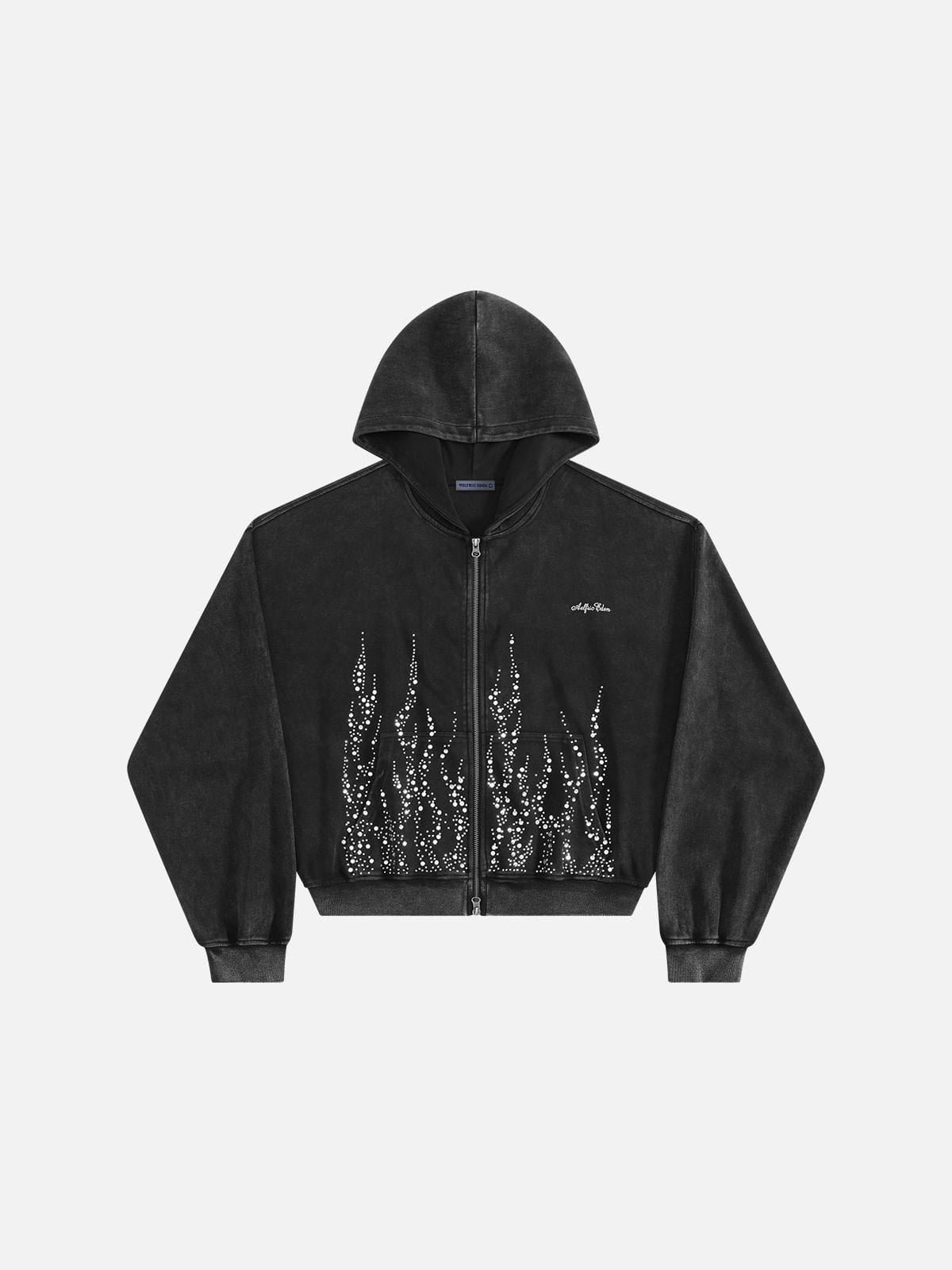 Aelfric Eden Boxy Flame Rhinestone Zip Up Hoodie