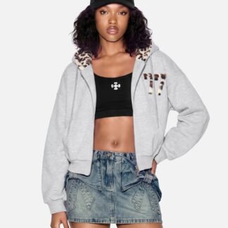 Aelfric Eden Boxy Leopard Lined Zip Up Hoodie