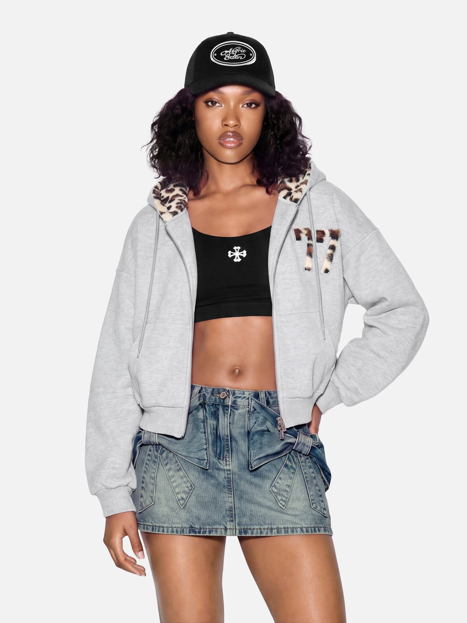 Aelfric Eden Boxy Leopard Lined Zip Up Hoodie