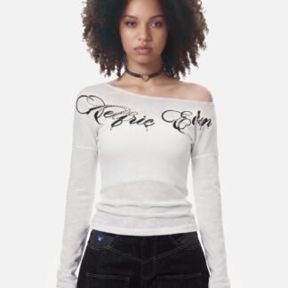 Aelfric Eden Off-The-Shoulder Script Long Sleeve Tee