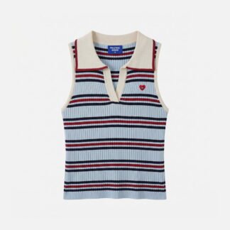 Aelfric Eden Striped Polo Collar Sweater Vest